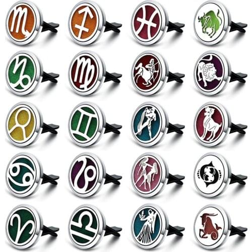 12 Constellations Car Air Freshener Stainless Steel Essential Oil Diffuser Car Vent Clip Perfume Lockets Aromatherapy Pendants