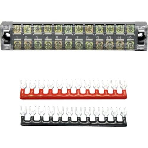 2 Row 12Positions Screw Block 600V 15A with Terminal Barrier Strip Red+Black