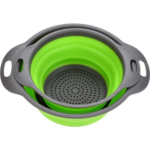 2 Pieces Strainer Colander Set Silicone Fruit Vegetable Collapsible Washing Drain Basket Foldable Kitchen Drainer
