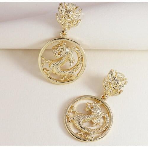 2020 Vintage Chinese Dragon Statement Earrings Women Girl Gold Color Personality Animal Hanging Party Earrings Jewelry Gifts