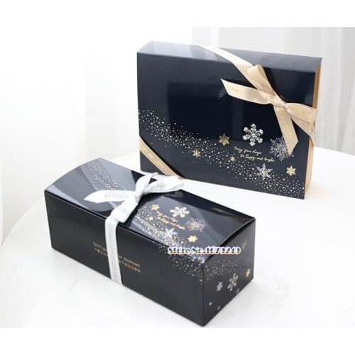 22.5*9.5*7.5cm Hot Stamping snowflake Black Biscuits Box Gift Bakery Macaron Pastry Cookies Packaging Paper Boxes 50pcs/lot