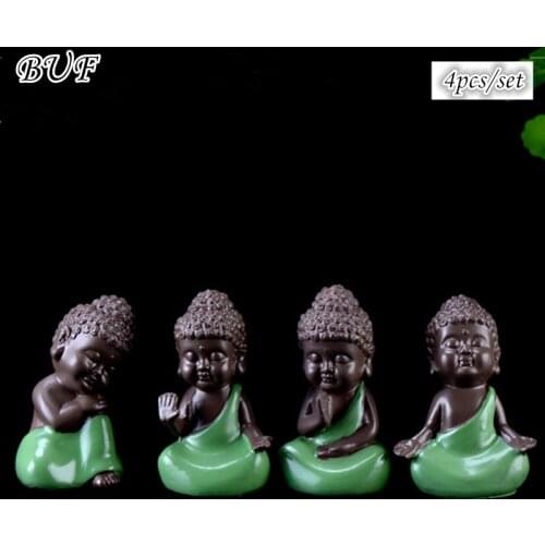 4Pcs/Set Small Buddha Statue Monk Figurine Tathagata India Yoga Mandala Statue Sculptures Home Decoration Accessories Ornaments