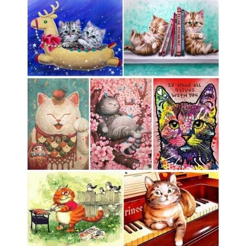 5D DIY Cute Cartoon Cats Cherry Blossom Piano Diamond Painting Full Drill Embroidery Cross Stitch Mosaic Craft Home Decor Gift