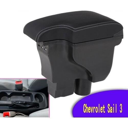 Central armrest BIG SPACE+LUXURY+USB armrest Storage box with cup holder LED USB Fit for Chevrolet Sail 3 2015-2017