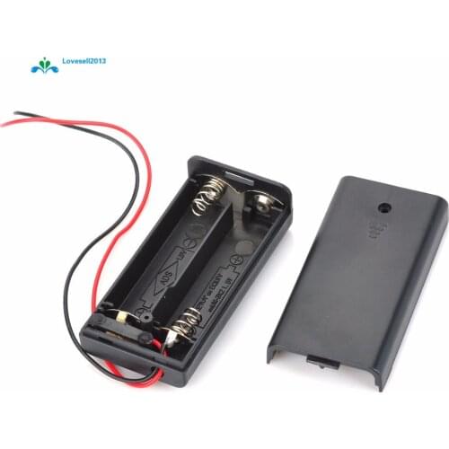 2 AA Battery Storage Case Plastic Box Holder with Cable Lead for 2 x AA Battery Soldering Conting Black