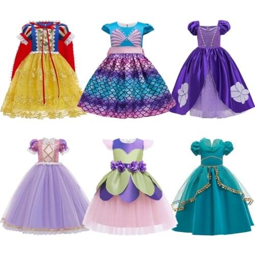 Fairy Cosplay Costume Girls Dress Cute Jasmine Little Princess Dress Casual Mesh Snow White Festival Birthday Party Kids Dresses