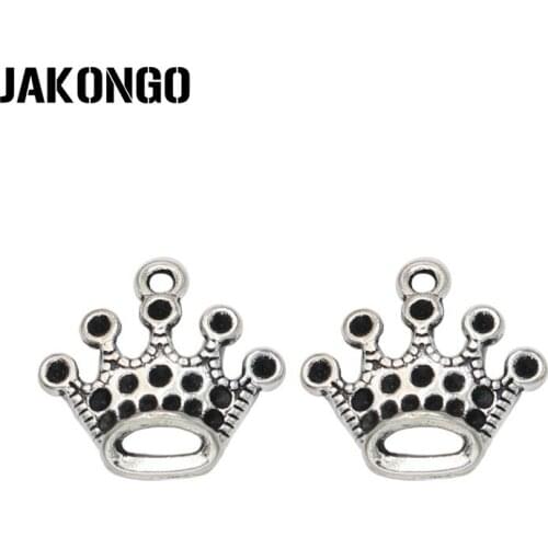 JAKONGO Tibetan Silver Plated Crown Charms Pendants for Jewelry Making Bracelet Necklace DIY Handmade Craft 17x18mm