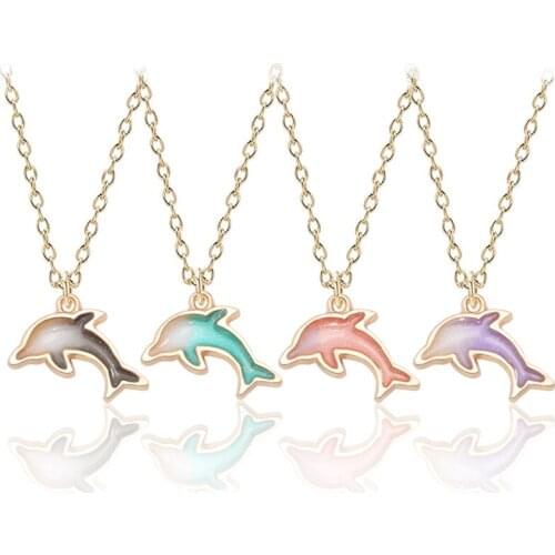Korean Version Cute Little Dolphin Necklace Jewelry Dripping Colorful Alloy Small Pendant Cartoon Accessories Wholesale
