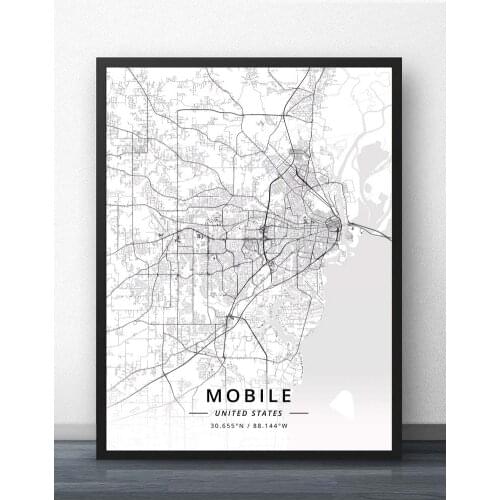 Mobile AL Alabama USA United States of America Map Poster