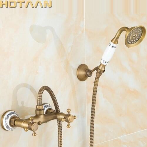 Free shipping Antique Brass Bathroom Bath Wall Mounted Hand Held Shower Head Kit Shower Faucet Sets YT-534B-B