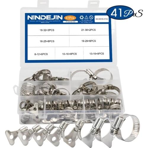 41pcs worm gear hose clamp adjustable 8-38mm key clamp hose clip set for water pipe plumbing automotive mechanical application