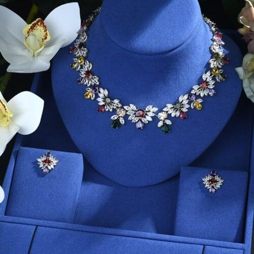 Be 8 Fancy Jewelry Sets Flower Shape Pendant Cubic Zircon Necklace Present Female Classic Earring Anniversary Set S476
