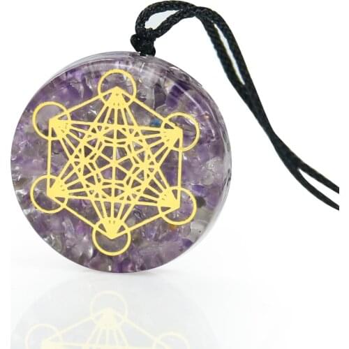 Natural Crystal Metatron Cube Necklace Quartz Gem Pendant Amethyst Lapsis Lazuli Obsidian Chakra Yoga Meditation Charm Jewelry