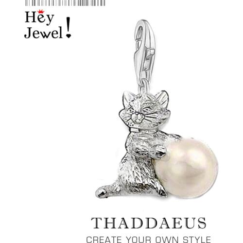 Kitten & Pearl Pendant Charm,2020 Spring European Style Fashion 925 Sterling Silver Cute Cat Gift Fit Europe Bracelet For Women