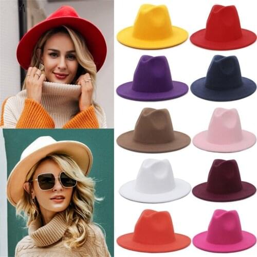 Hats for Women Men Panama Cap Solid Classic Wide Brim Felt Hats Vintage Black White Red Wedding Formal Church Winter Womens Hat