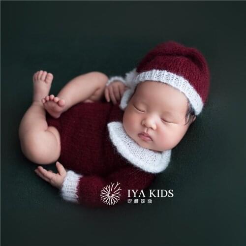 Elephant Knitted Overall outfit Newborn Animal Romper Bonnet Set Photography Props Handmade Crochet baby Clothes photo props