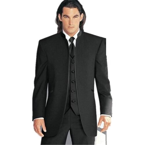 Fashionable mens suit Groom Tuxedos Black Lapel Best Man Groomsmen Men Wedding Party Suits 3 Piece Formal Suits