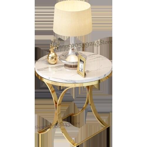 Light Luxury Marble Round Side Table Sofa Living Room Cabinet Corner Table Combination Balcony Tea Table Italian Net Red Gold Co