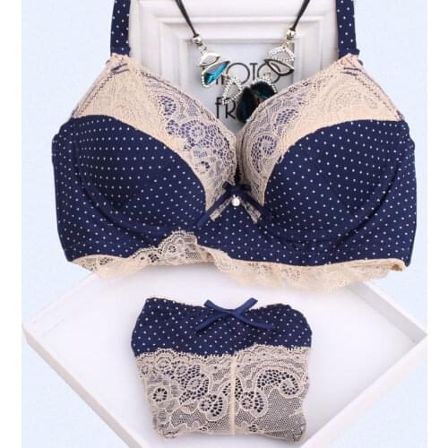 Navy small princess cup kawaii bra set girl lingerie bralette the thin thick blue cute lace underwear sutian wave Sen Department