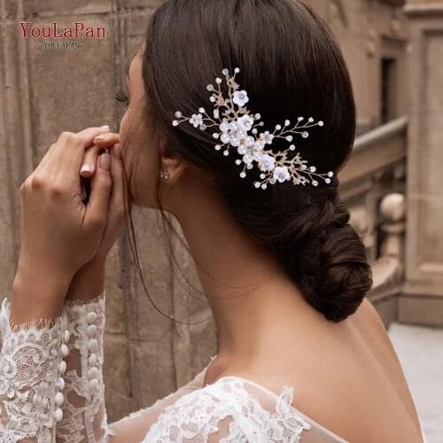 TOPQUEEN HP168 Golden Bridal Hair Comb for Wedding Hair Accessories Bridal Hair Pieces Pearl Hair Clips for Women Tiara