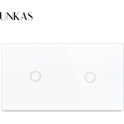 UNKAS 2 Gang 1 Way EU Standard Olny Touch Function Light Button Switch 157mm Tempered Crystal Class Panel 300W Outlet