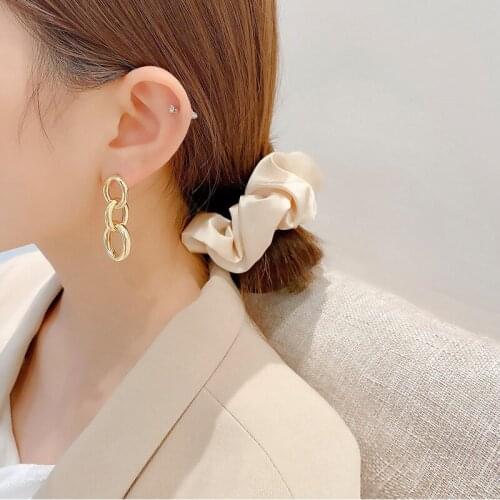 VCORM Korean Version Vintage Geometric Metal Chain Link Earrings For Women Round Drop Earring 2021 Trend Earrings Jewelry