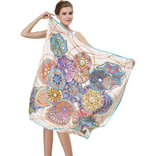 Vintage 100% Silk Scarf Shawl Womens Square Oversized Cape Wraps Travel Party Dinner All Seasons Use High Quality 110cm