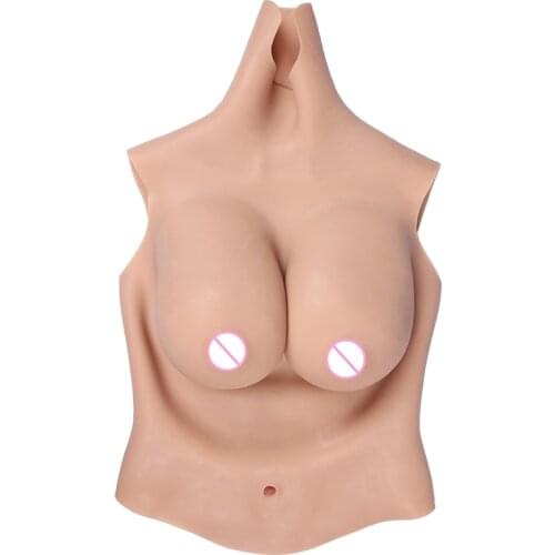 High Collar Neck E CUP Half Bodysuit Fake Artificial Boobs Realistic Silicone Breast Forms Crossdresser Shemale Drag Queen 4G