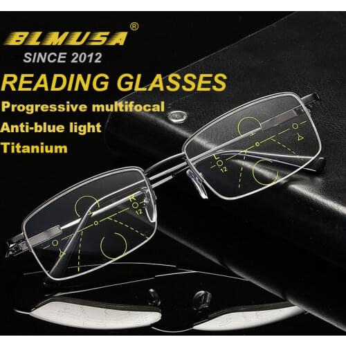 High Quality Progressive Multifocal Reading Glasses Men Titanium Blue Light Blocking Glasses Women Business Office Presbyopia