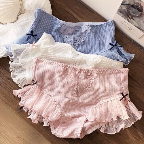 Japanese sweet flash lacy underwear sexy cotton wrapped hip waist briefs girl pants panties tangas mujer sexy lingerie