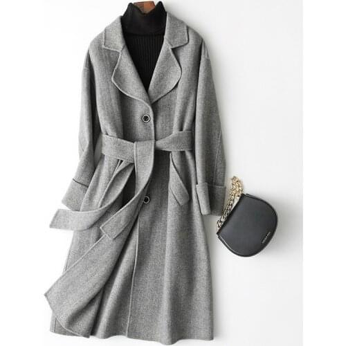 2020 Double-Sided Wool Coat Women Jacket Long Cashmere Coats Turn Down Collar Winter Jackets With Belt 88106 WYQ1492
