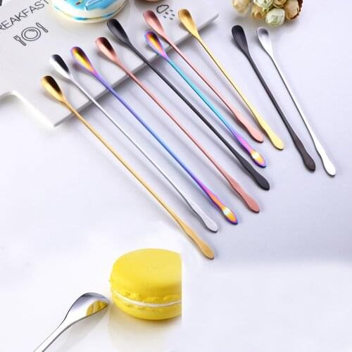 1PC Stainless Steel Stir Spoon Dinnerware Rainbow Color Long Handle Dessert Ice Cream Scoop Flatware Home Kitchen Supplies