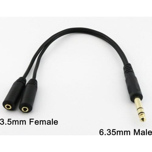 1x Gold Plated 1/4" 6.35mm Male to Dual 3.5mm Female Stereo Jack Headphone TRS Audio Y Splitter Cable 1ft/30cm