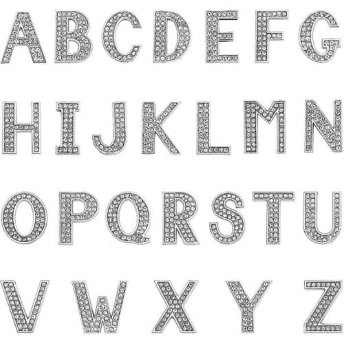 26pcs/lot 30mm A - Z full rhinestones bling slide letter fit for 30MM leather wristband diy charms