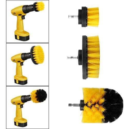 3 Pieces/set Of Electric Drill Brush Kit Plastic Round Cleaning Brush For Carpet Glass Car Tires Nylon Brush Power Scrubber
