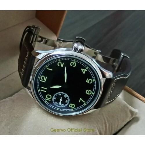 44mm SAsian 6497 Hand Wind Mechanical movement mechanical watches luminous butterfly button mens watch wholesale gr204-g8