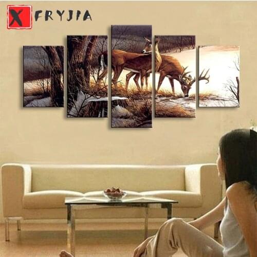 5pcs Deers,forest,lake,animal, Multi Panel Diamond painting,diamond embroidery,square,round,crafts,diy,5d,diamond mosaic decor