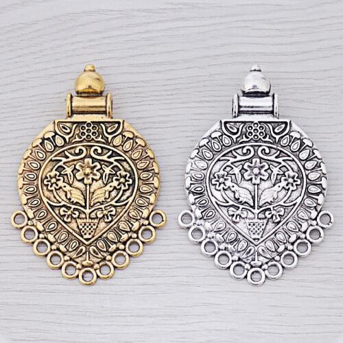 6 x Antique Gold/Silver Color Large Tribal Bohemia Boho Multi Strand Connector Charms Pendants for Necklace Jewelry Making