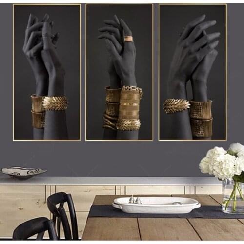 African Golden Jewelry with Lovers Hands Art Canvas Paintings on The Wall Art Posters and Prints Pictures for Living Room Decor