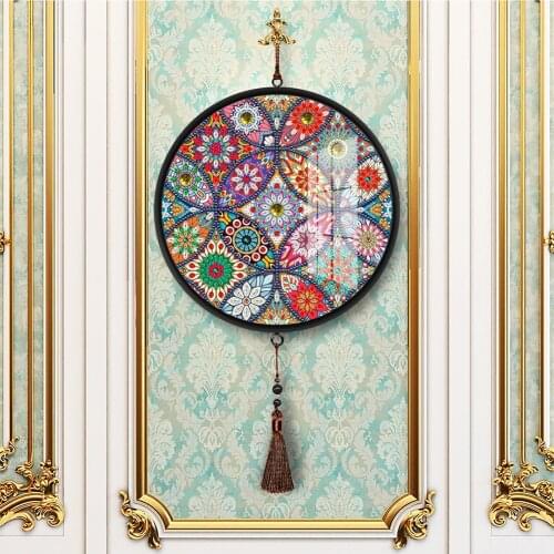 Round Framed Tassel Diamond Painting Mural Full Partial Animal Flower Painting Scenery Diamond Mosaic With Frame DIY Mural