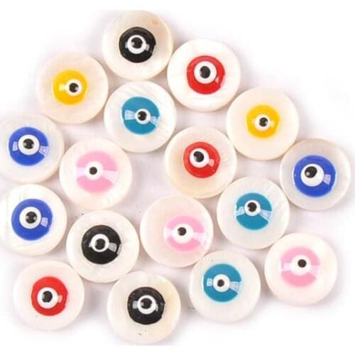 11.5mm Evil Eyes Round Mother Of Pearl Shells DIY Crafts Natural Seashell Beads For Making Jewelry Bracelet Decor 10Pcs TR0361