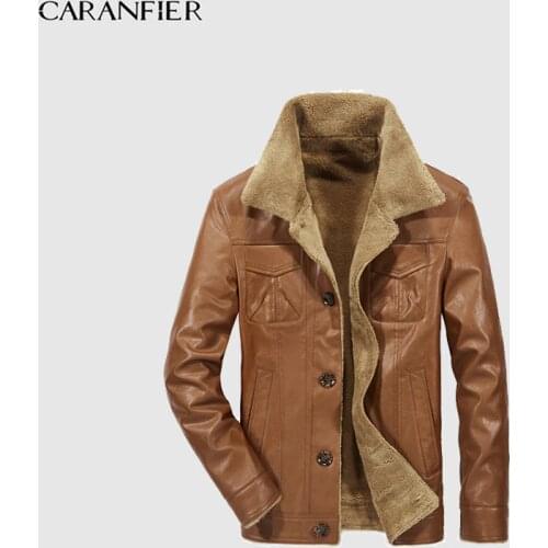 CARANFIER Mens Leather Jackets Men Jacket PU Business Casual Plus Thick Warm Wide-Collared Winter Faux Biker Coats Windproof 3XL