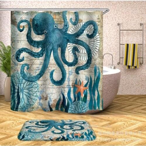 Giant octopus Marine animal world map waterproof Bathroom colorful Shower curtain