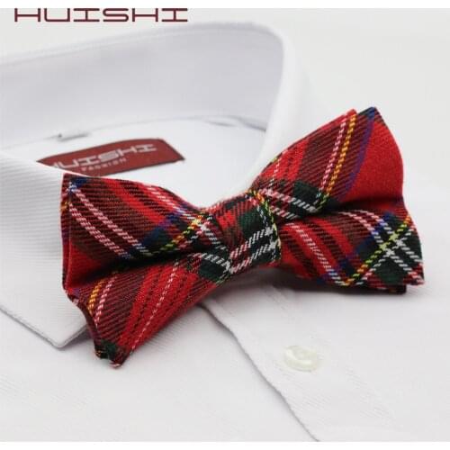 HUISHI High Quality Fashion Casual Men Polyester Check Bowtie Mens Bow Ties For Butterfly Cravat Stripe Checks Tuxedo Red Bow