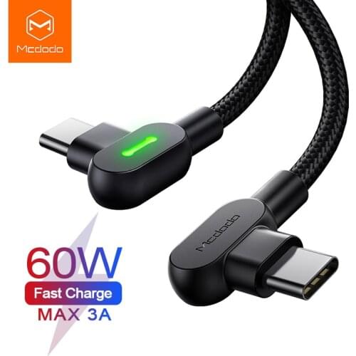 Mcdodo 60W PD USB Type C To Type C Data 3A Cable For Xiaomi Samsung Huawei Macbook Pro Laptop Phone Fast Charge double bend Cord