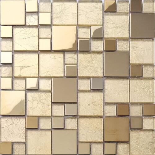 23x23mm & 48x48mm square golden stainless steel mixed glass tiles factory directly kitchen backsplash bathroom tiles background