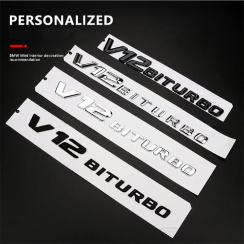 Car Logo Rear Badge Decal Tail Trunk Sticker Benz V12 BITURBO Bmw B4 Accessory Shape 3D Logo Silver For Benz
