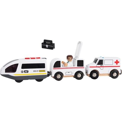 Magnetic Electric Locomotive Toy Childrens Alloy Ambulance Toy Compatible With BRIO Wooden Tracks For Kids