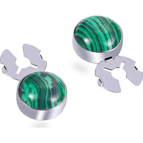 Natural malachite stone malachite green silver BUTTON COVER cufflinks for Tuxedo Business Formal Shirts 17.5MM one pairs