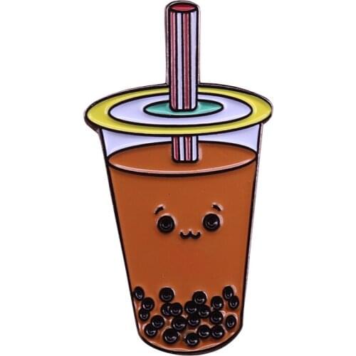 Cute Boba milk tea pin Asian culture jewelry